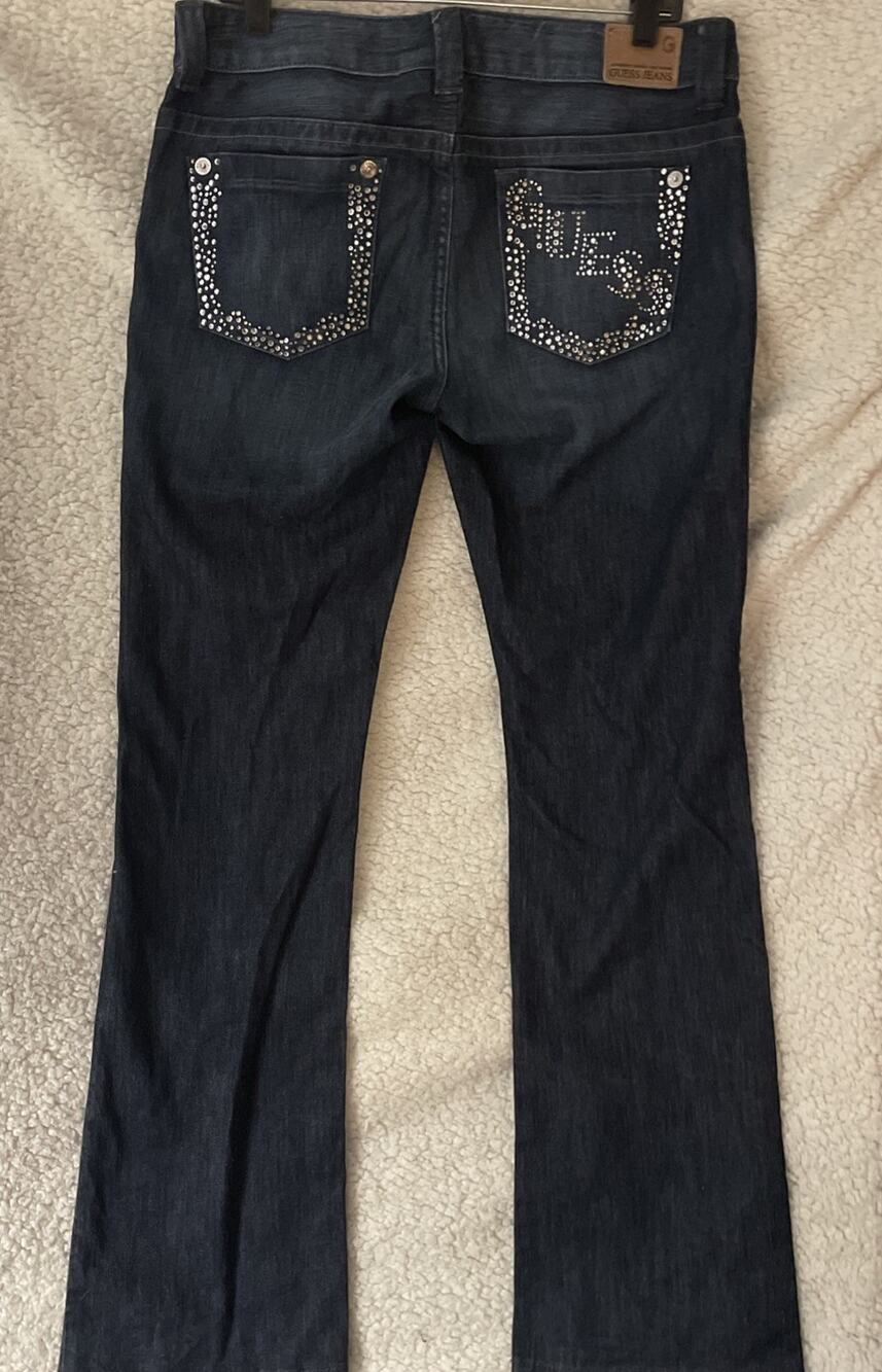 GUESS Size 32 BLING BLING Daredevil Women's Bootcut Rhinestone Blue Jeans